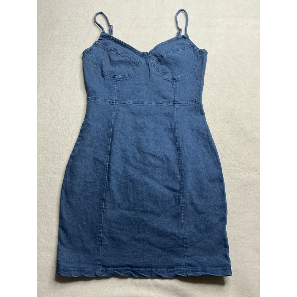 Windsor Womens Small Blue Denim Mini Dress Bustier Bodice Adjustable Straps Zip